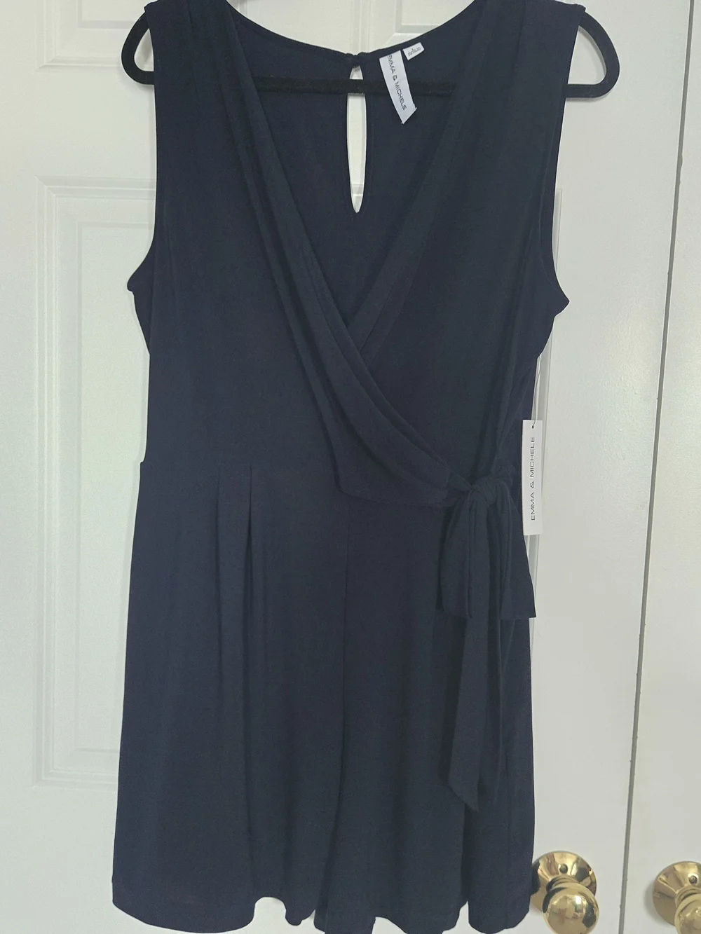 NWT Emma & Michele Navy Sleeveless Wrap Romper with Side Tie